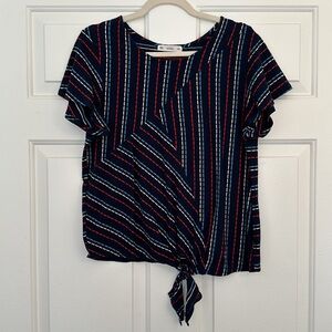 ACOS&A Red, White & Blue Tie Front Cotton Blouse Large